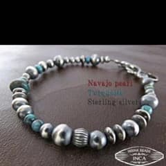 Indian jewelry Navajo pearl bracelet with turquoise and sterling silver (925).