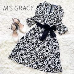 美品 M'SGRACY エムズグレイシー 花柄 リボン ワンピース 40 L相当