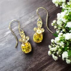 【for ぬんぬん様】スフェーン　ワイヤーラッピング　ピアス　14kgf