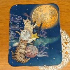 ふわふわガーゼハンカチ⭐️おとぎの国の猫と仲間たち☆月明かりの猫