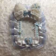 硬質カードケース デコ 水色 チェック フリルのサムネイル