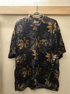 NATURALISSUE 半袖柄シャツ 柄シャツ アロハシャツ 黒 オレンジ Lのサムネイル
