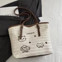 草編みバッグ ネコデザインのサムネイル