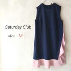 Saturday Club [M] Frill Dress, Navy x Pink, Perfect for Dates, Parties, and Special Occasions