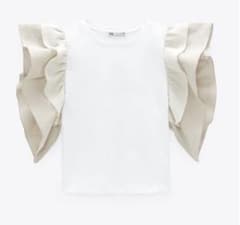 ZARA コンビ生地　Tシャツ　フリルのサムネイル