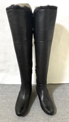 Pittiブラック レザー ロングブーツ ファー付き 未使用 23.5cmのサムネイル