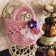 確認用 フラワーブーケ❤︎ピンク レース編みのミニチュアバッグのサムネイル
