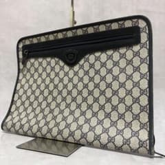 Vintage Gucci document bag, document case, clutch bag, GG pattern, blue.