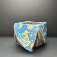 陶器鉢 刻印あり ブルー 変形鉢 多肉植物 塊根植物 コーデックス 足付き鉢のサムネイル