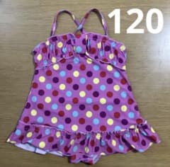 女の子用 ワンピース水着 カラフルドット柄　120cmのサムネイル