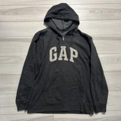 GAP ギャップ フルジップパーカー 裏起毛 ビッグロゴ チャコールグレーのサムネイル