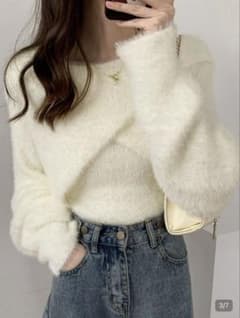 SHEIN シャギーニット セーター ホワイト Lのサムネイル