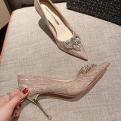 【美品】23.0cm ビジュー ハイヒール パンプス ゴールド 結婚式のサムネイル