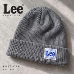 【美品】Lee リー ニット帽 ビーニー グレー 57-59cm ロゴのサムネイル