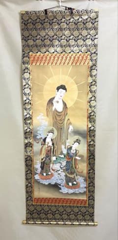 美品 掛け軸 福田素仙 三尊佛 仏画 仏教美術 - メルカリ