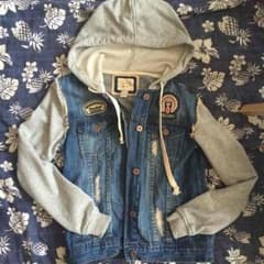 Forever21 スウェット×デニムGジャン フード付 新品 グレー パーカーのサムネイル
