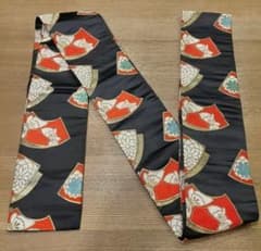 リメイク素材】正絹 袋帯 黒地 金糸 豪華 扇 蝶 菊 吉祥文様 ハギレ