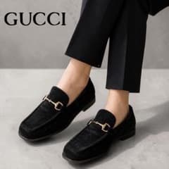 GUCCI グッチ スエード ホースビット ローファー ブラック約23.5