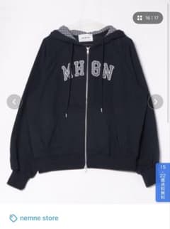 nemne チェックロゴジップフーディ ネイビーのサムネイル