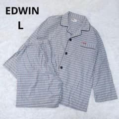EDWIN メンズ パジャマ 上下セット チェック柄 グレー L ルームウェア