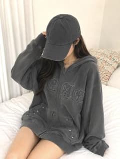 aeaeジップパーカー フーディー チャコールグレー 韓国のサムネイル