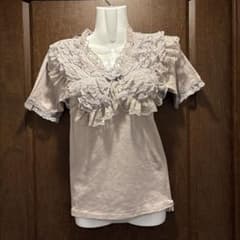 ZIN KATO フリル付き薄いグレー半袖Tシャツのサムネイル