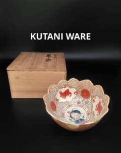 九谷焼 玉仙 輪花鉢 木箱付『兎と鳥』深皿　直径約17.5cm　赤絵 九谷焼 玉仙 輪花鉢 木箱付『兎と鳥』深皿 直径約17.5cm 赤絵 - メルカリ