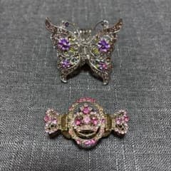 ヘアクリップ 2点セット 蝶々 王冠 ラインストーンのサムネイル