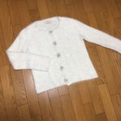 カーディガン シャギー ホワイト ビジュー パールのサムネイル
