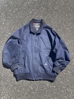 希少 90s バーバリー ラムウールハリントンジャケット L G9 ネイビー