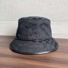 COACH シグネチャー キャンバス レザー バケットハット ブラック M/L COACH シグネチャー キャンバス レザー バケットハット ブラック M/L