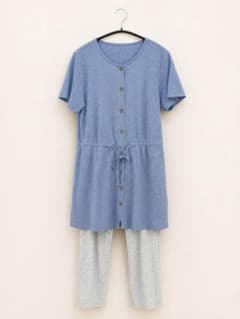 西松屋 マタニティパジャマ M〜L ブルー ライトグレー 上下セット 半袖のサムネイル