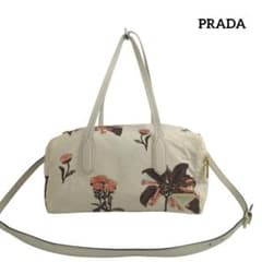 PRADA プラダ ナイロン ショルダー ミニボストン バッグ 花柄 ロゴ PRADA プラダ ナイロン ショルダー ミニボストン バッグ 花柄 ロゴ