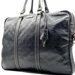 GUCCI ビジネスバッグ シマ レザー GG ブリーフケース A4可 ブラック