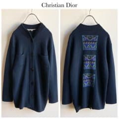 クリスチャンディオール　ネイビー　半袖ニットカーディガン ビンテージ クリスチャンディオール ロング ニット カーディガン M