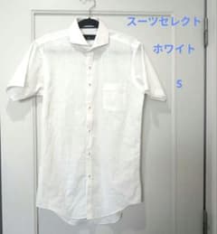 ④スーツセレクト ストライプ 半袖シャツ スリムフィット ホワイト Sのサムネイル