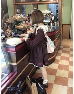 森ガール セーラー襟 長袖 ストライプ トップス ロリータ　ワンピ レースのサムネイル