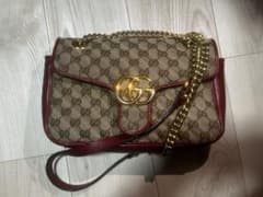瞳*)様 GUCCI GGマーモント ショルダーバッグ ベージュ×レッド GGロ 