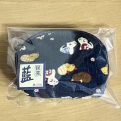 【新品・未使用】民芸 藍染風 ミニポーチ シェル型 和柄 綿100% 小物入れのサムネイル