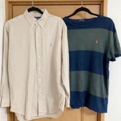 ラルフローレン  ●長袖チェックシャツ　L ●ボーダーTシャツ　M  ギンガムのサムネイル