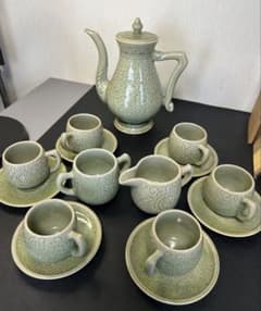未使用保管品青磁タイセラドン焼きセット　旧家蔵出し、掘出し物、お茶、コーヒー 未使用保管品青磁タイセラドン焼きセット 旧家蔵出し、掘出し物、お茶