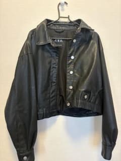 ZARA フェイクレザー クロップドジャケット ブラック - メルカリ