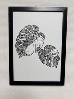 手描きアート モンステラ ゼンタングル風イラスト プリント品のサムネイル