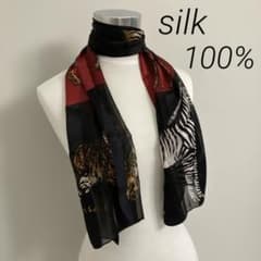 アニマル柄 動物柄 ショール スカーフ 赤黒 309 ゼブラ 個性的 シルク