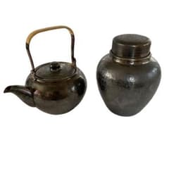 【未使用】銀川堂 特選黄銅製 いぶし銀 急須 茶筒 セット 茶缶 煎茶道具 茶器のサムネイル