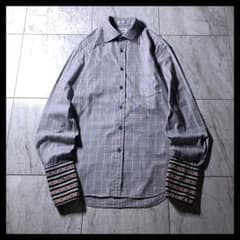 Paul Smith ワイドカラー ダブルカフス シャツ グレンチェック 花柄