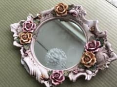カポディモンテ 陶花 鏡 ウォールミラー バラ ローズ イタリア製