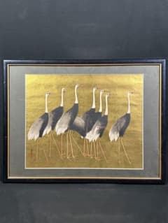 H5 Ogata Kōrin "Group of Cranes" Framed Reproduction Gold Leaf Artwork