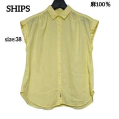 SHIPS シップス リネンフレンチスリーブシャツ 麻100% イエロー 黄色 