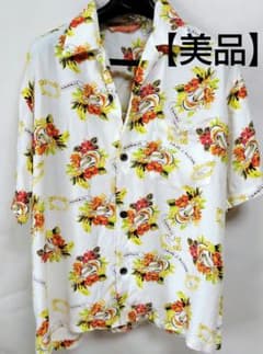【美品】パイナップルジュース アロハシャツ ウクレレ柄 レーヨン Mサイズのサムネイル